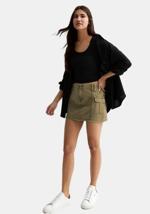 brown cargo mini skirt