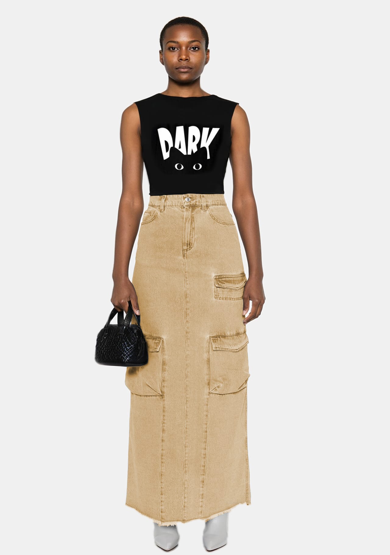 Beige Cargo Maxi Skirt