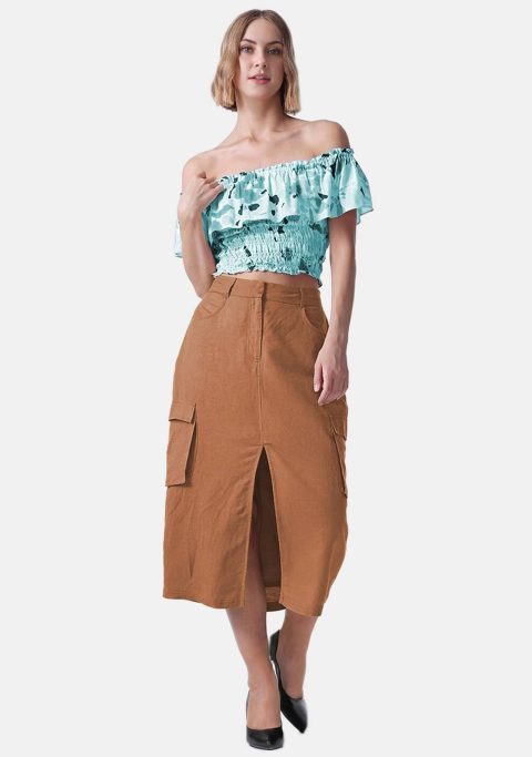 Irina Camel Brown Cargo Skirt