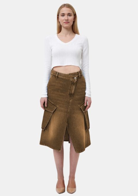 Brown Denim Cargo Skirt