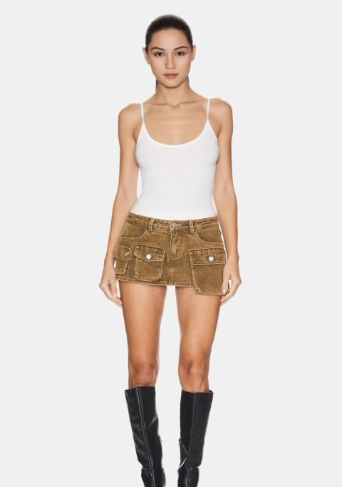 April Tan Denim Cargo Skirt