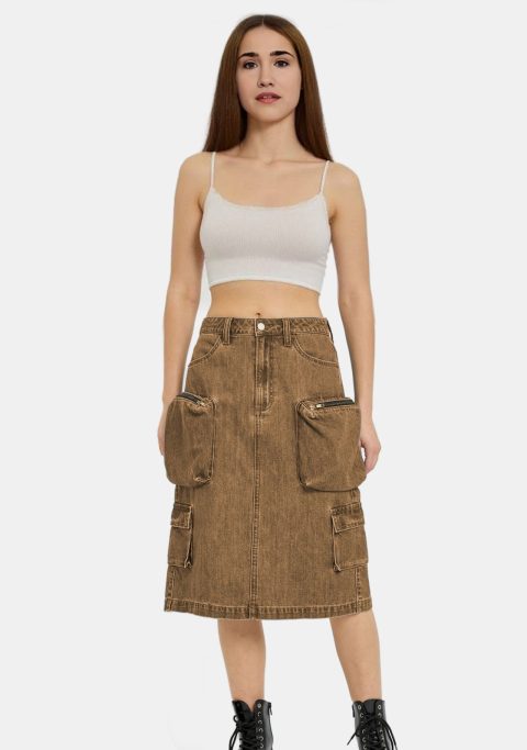 Brown Midi Denim Skirt