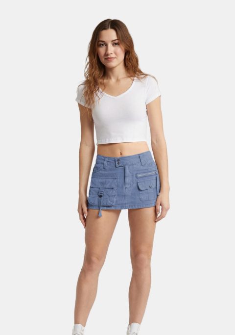 Dusty Blue Denim Cargo Skirt