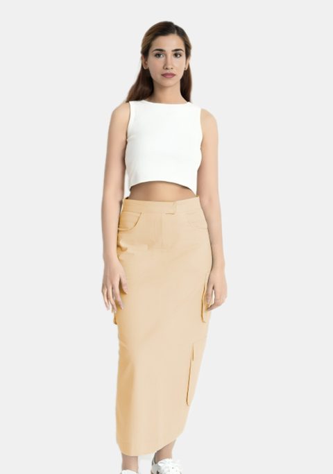 Harper Beige Cargo Skirt Long