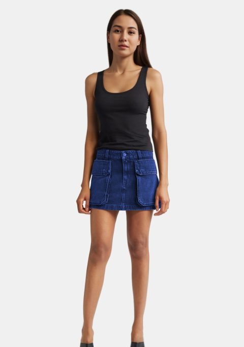Navy Blue Denim Cargo Skirt