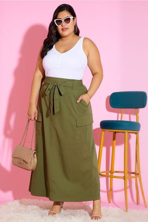 Plus Size Cargo Skirt