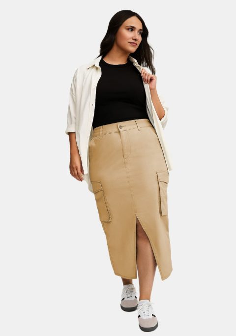 Beige Plus Cargo Skirt