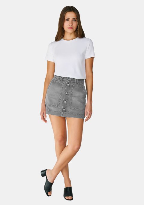 Button Front Denim Skirt